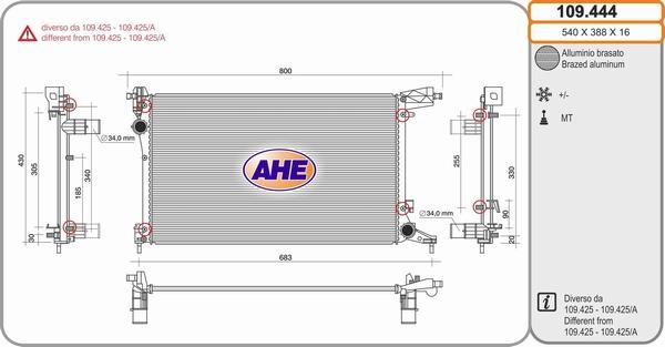 AHE 109.444 - Радіатор, охолодження двигуна autocars.com.ua