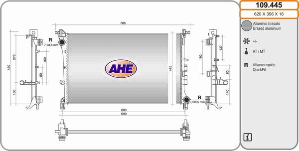 AHE 109.445 - Радіатор, охолодження двигуна autocars.com.ua