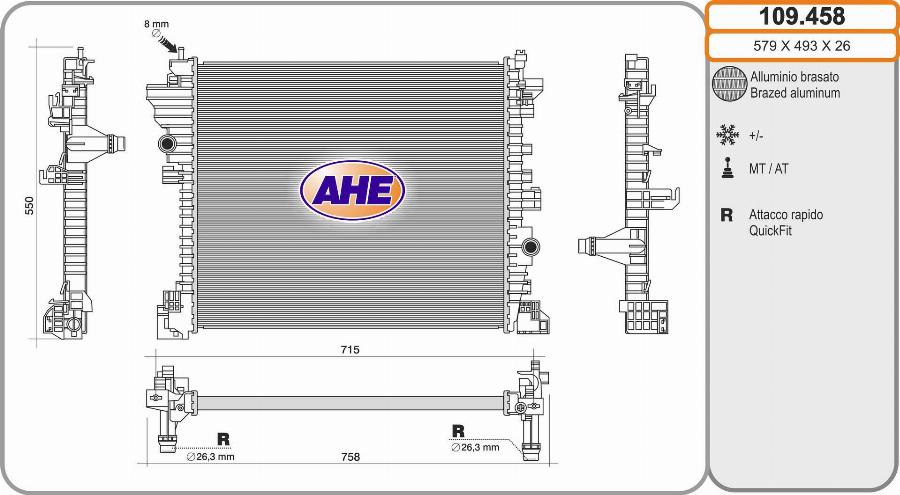 AHE 109.458 - Радіатор, охолодження двигуна autocars.com.ua