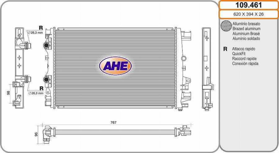 AHE 109.461 - Радіатор, охолодження двигуна autocars.com.ua