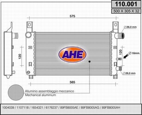 AHE 110.001 - Радіатор, охолодження двигуна autocars.com.ua