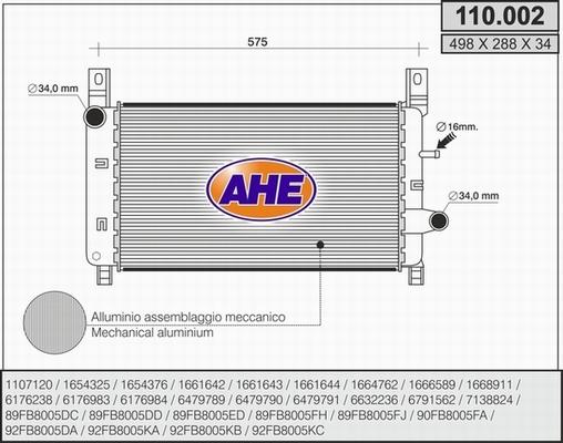 AHE 110.002 - Радіатор, охолодження двигуна autocars.com.ua