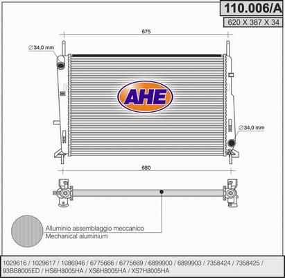 AHE 110.006/A - Радіатор, охолодження двигуна autocars.com.ua