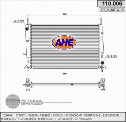 AHE 110.006 - Радіатор, охолодження двигуна autocars.com.ua