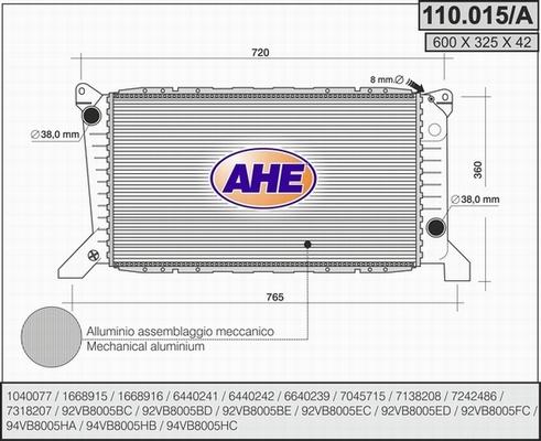 AHE 110.015/A - Радіатор, охолодження двигуна autocars.com.ua