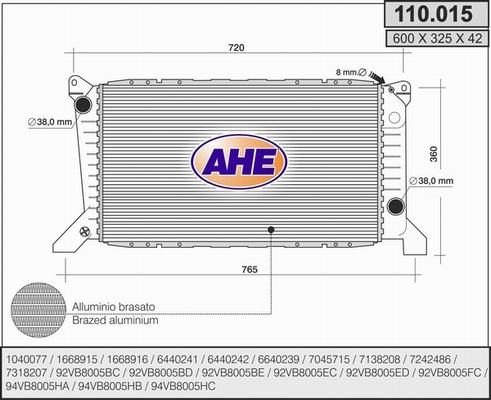 AHE 110.015 - Радіатор, охолодження двигуна autocars.com.ua