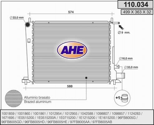AHE 110.034 - Радіатор, охолодження двигуна autocars.com.ua
