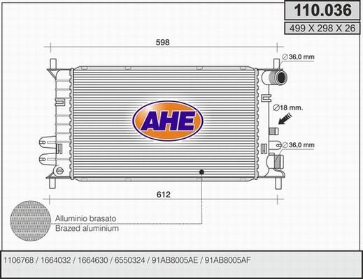 AHE 110.036 - Радіатор, охолодження двигуна autocars.com.ua