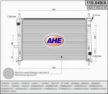 AHE 110.049/A - Радіатор, охолодження двигуна autocars.com.ua