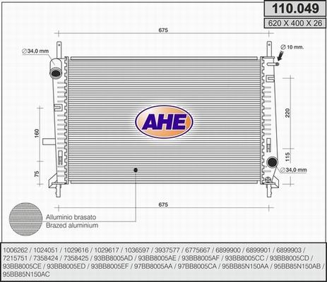 AHE 110.049 - Радіатор, охолодження двигуна autocars.com.ua