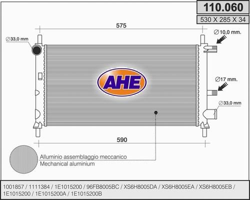 AHE 110.060 - Радіатор, охолодження двигуна autocars.com.ua