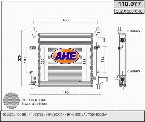 AHE 110.077 - Радіатор, охолодження двигуна autocars.com.ua