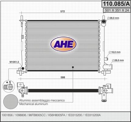 AHE 110.085/A - Радіатор, охолодження двигуна autocars.com.ua
