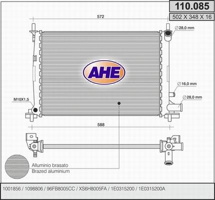 AHE 110.085 - Радіатор, охолодження двигуна autocars.com.ua