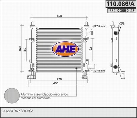 AHE 110.086/A - Радіатор, охолодження двигуна autocars.com.ua