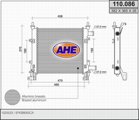 AHE 110.086 - Радіатор, охолодження двигуна autocars.com.ua