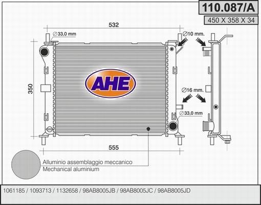 AHE 110.087/A - Радіатор, охолодження двигуна autocars.com.ua