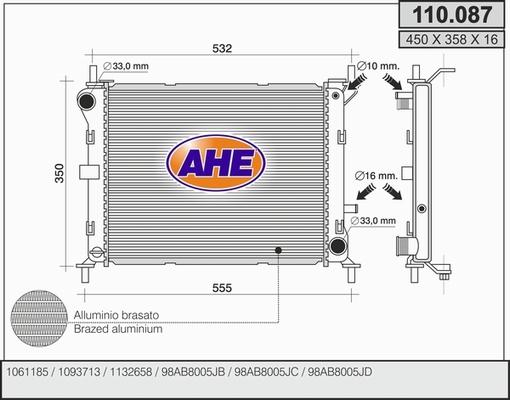 AHE 110.087 - Радіатор, охолодження двигуна autocars.com.ua