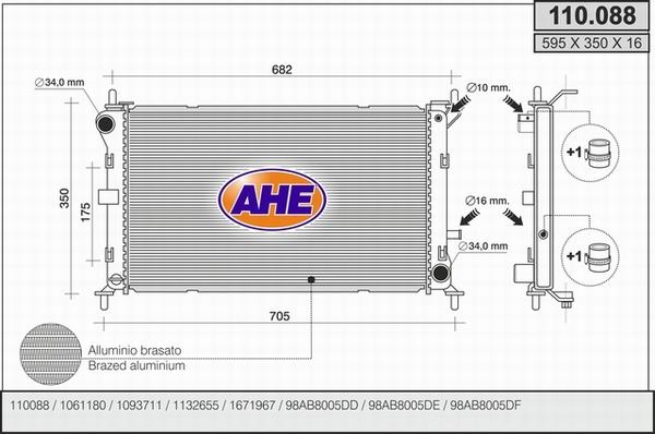 AHE 110.088 - Радіатор, охолодження двигуна autocars.com.ua