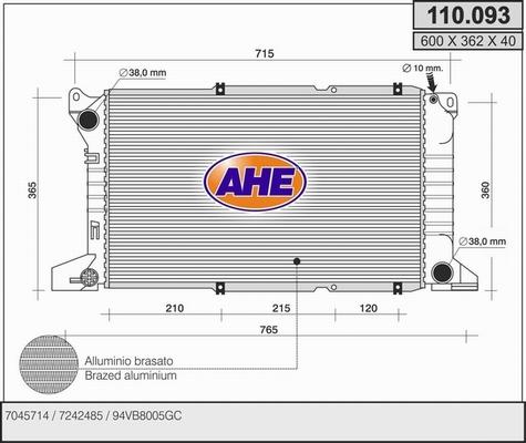 AHE 110.093 - Радіатор, охолодження двигуна autocars.com.ua