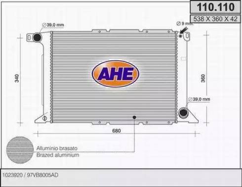 AHE 110.110 - Радіатор, охолодження двигуна autocars.com.ua