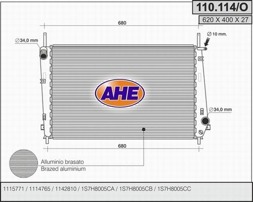 AHE 110.114/O - Радіатор, охолодження двигуна autocars.com.ua