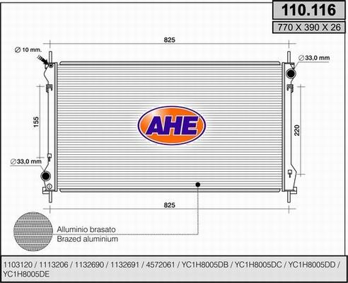 AHE 110.116 - Радіатор, охолодження двигуна autocars.com.ua