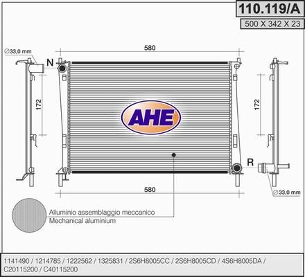 AHE 110.119/A - Радіатор, охолодження двигуна autocars.com.ua