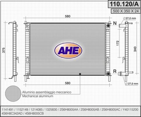 AHE 110.120/A - Радіатор, охолодження двигуна autocars.com.ua