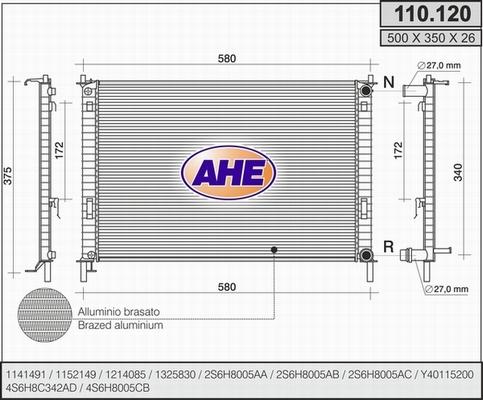 AHE 110.120 - Радіатор, охолодження двигуна autocars.com.ua
