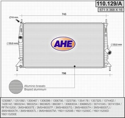 AHE 110.129/A - Радіатор, охолодження двигуна autocars.com.ua