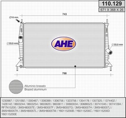 AHE 110.129 - Радіатор, охолодження двигуна autocars.com.ua