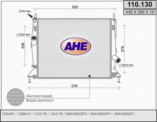 AHE 110.130 - Радіатор, охолодження двигуна autocars.com.ua