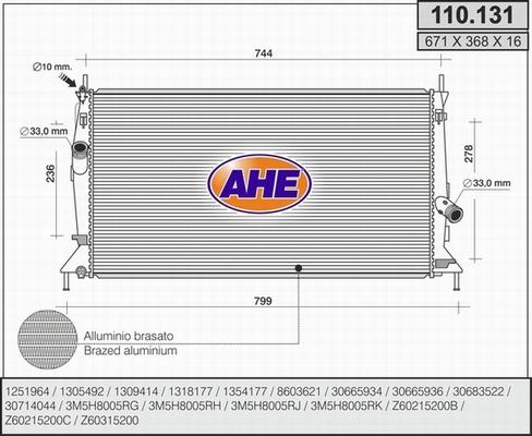 AHE 110.131 - Радіатор, охолодження двигуна autocars.com.ua