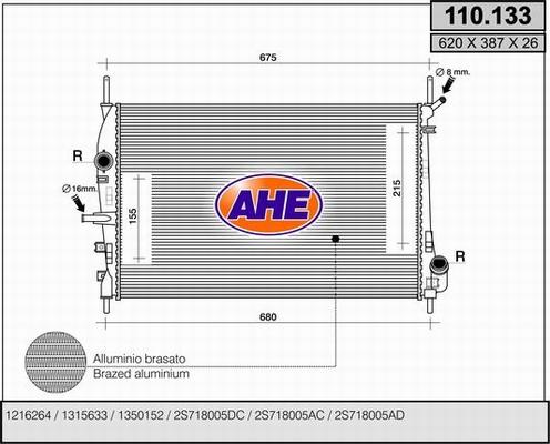 AHE 110.133 - Радіатор, охолодження двигуна autocars.com.ua