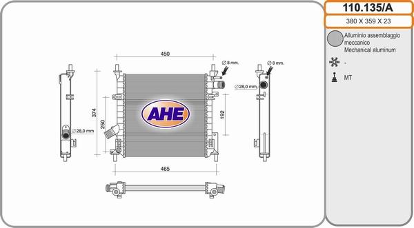 AHE 110.135/A - Радіатор, охолодження двигуна autocars.com.ua