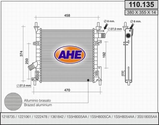 AHE 110.135 - Радіатор, охолодження двигуна autocars.com.ua
