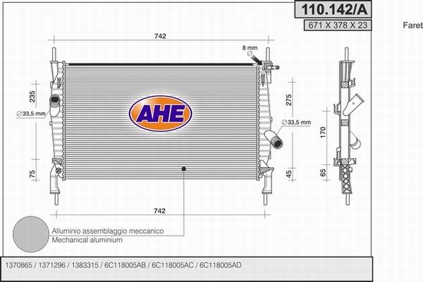 AHE 110.142/A - Радіатор, охолодження двигуна autocars.com.ua