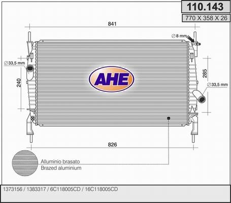AHE 110.143 - Радіатор, охолодження двигуна autocars.com.ua