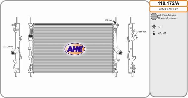 AHE 110.172/A - Радіатор, охолодження двигуна autocars.com.ua