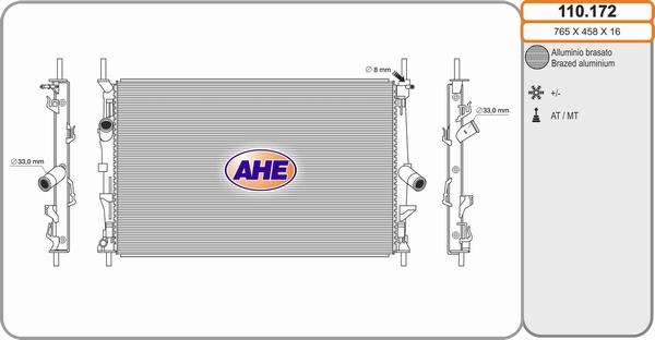 AHE 110.172 - Радіатор, охолодження двигуна autocars.com.ua