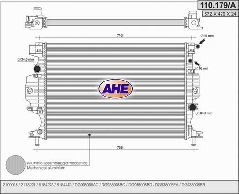 AHE 110.179/A - Радіатор, охолодження двигуна autocars.com.ua