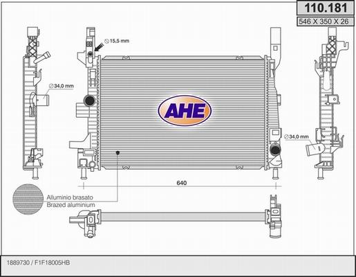 AHE 110.181 - Радіатор, охолодження двигуна autocars.com.ua