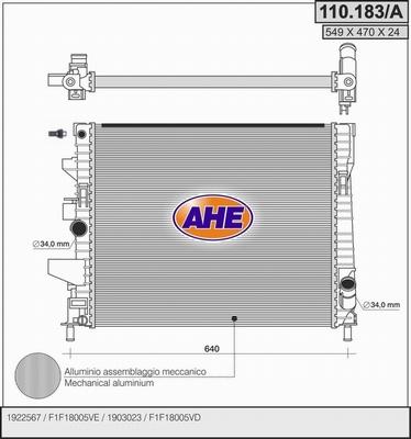 AHE 110.183/A - Радіатор, охолодження двигуна autocars.com.ua