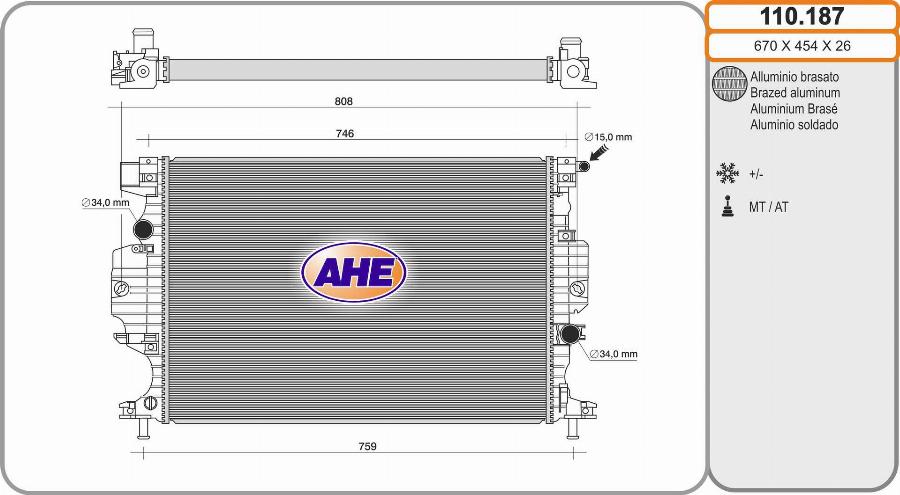 AHE 110.187 - Радіатор, охолодження двигуна autocars.com.ua