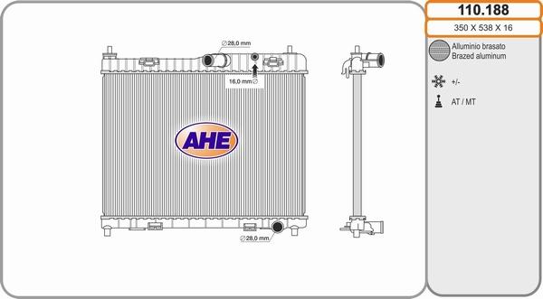 AHE 110.188 - Радіатор, охолодження двигуна autocars.com.ua