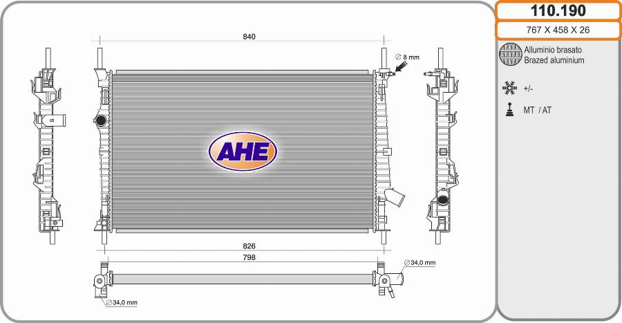 AHE 110.190 - Радіатор, охолодження двигуна autocars.com.ua