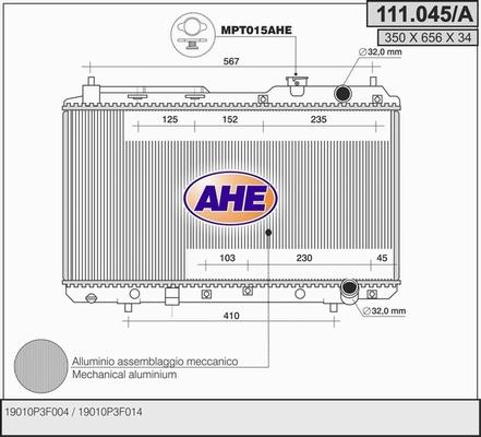 AHE 111.045/A - Радіатор, охолодження двигуна autocars.com.ua