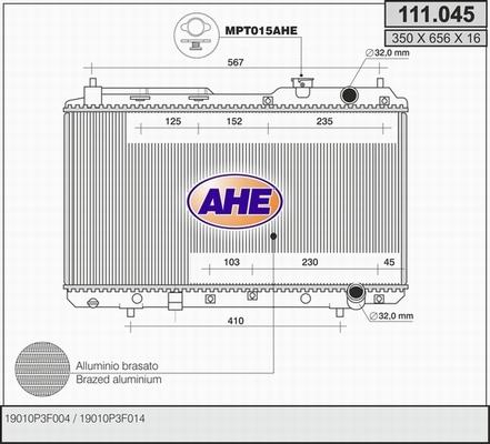 AHE 111.045 - Радіатор, охолодження двигуна autocars.com.ua