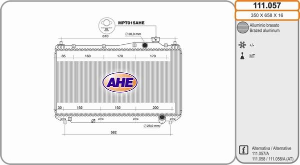 AHE 111.057 - Радіатор, охолодження двигуна autocars.com.ua